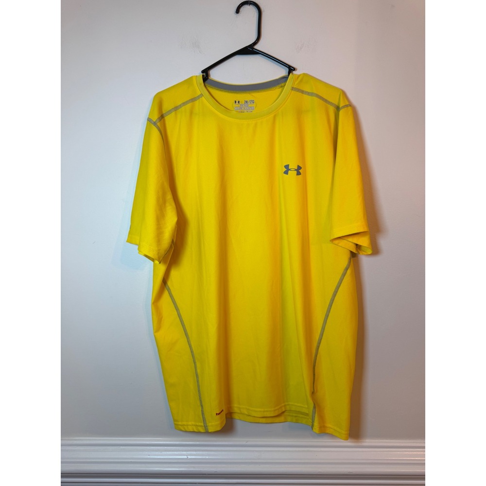 Under Armour Shirt Mens 2XL HeatGear Yellow Fitted Short Sleeve Athletic Tee